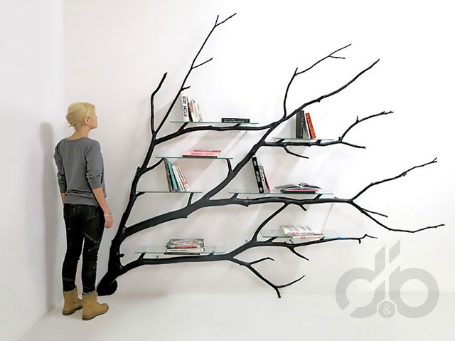 dekoratif ağaç kitaplık modeli